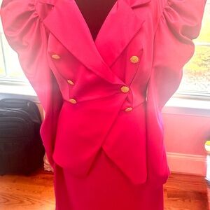 Vibrant Magenta Custom Double-Breasted Blazer Dress